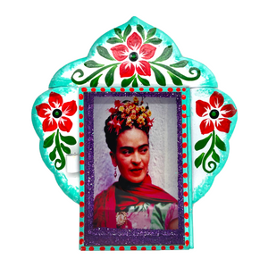 Frida Tin Nicho With Glass Door Art & Decor Mexico Frida Tin 9  