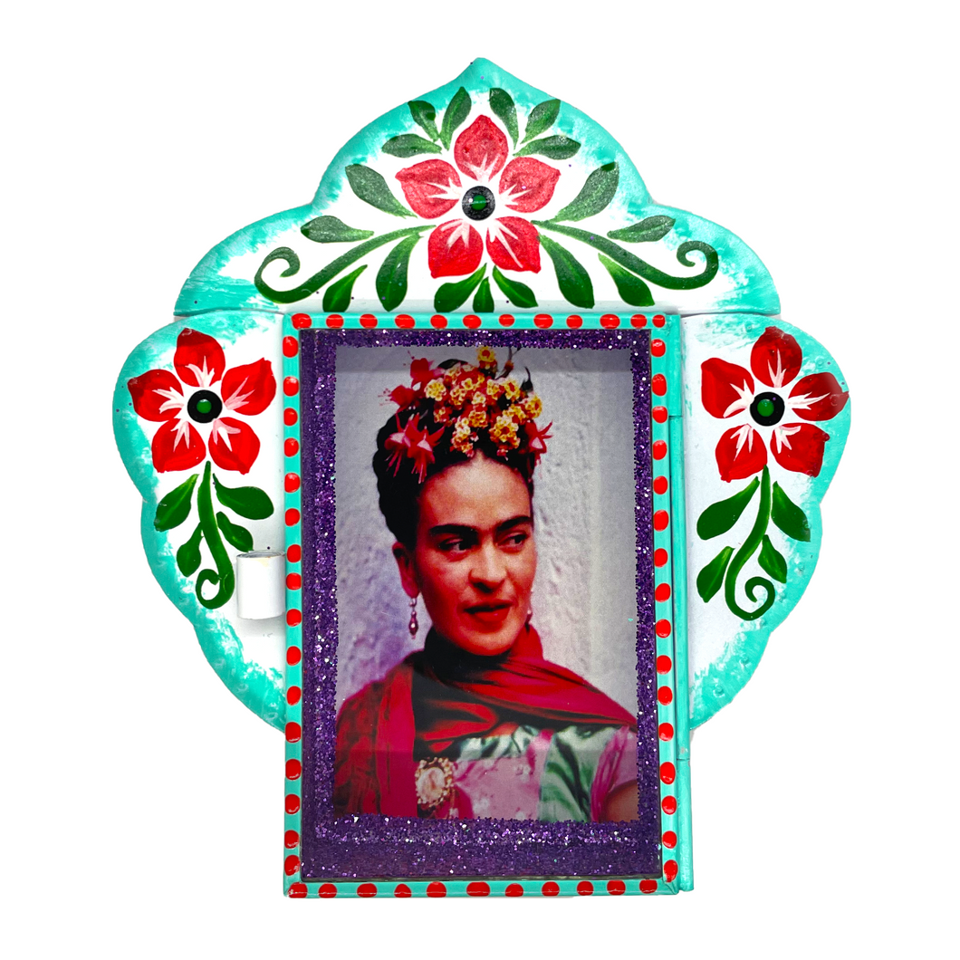 Frida Tin Nicho With Glass Door Art & Decor Mexico Frida Tin 9  