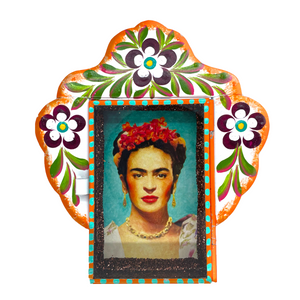 Frida Tin Nicho With Glass Door Art & Decor Mexico Frida Tin 16  