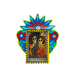 Calavera Tin Nicho With Glass Door