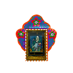 Calavera Tin Nicho With Glass Door
