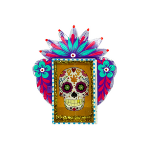 Calavera Tin Nicho With Glass Door