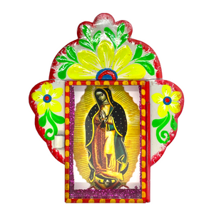 Virgen de Guadalupe Tin Nicho With Glass Door