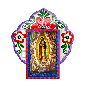 Virgen de Guadalupe Tin Nicho With Glass Door