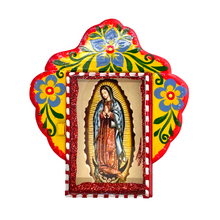 Load image into Gallery viewer, Virgen de Guadalupe Tin Nicho With Glass Door