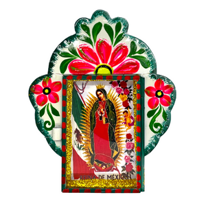 Virgen de Guadalupe Tin Nicho With Glass Door