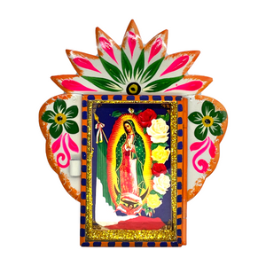 Virgen de Guadalupe Tin Nicho With Glass Door