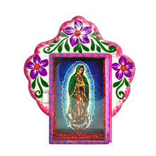 Load image into Gallery viewer, Virgen de Guadalupe Tin Nicho With Glass Door