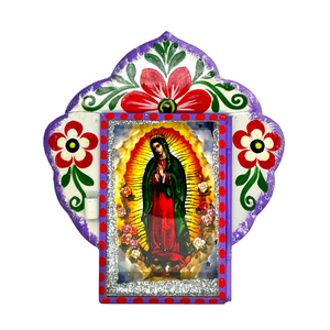 Virgen de Guadalupe Tin Nicho With Glass Door