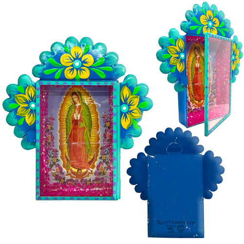 Virgen de Guadalupe Tin Nicho With Glass Door