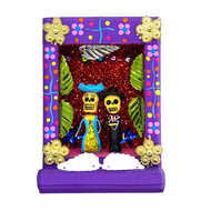 Handmade Shadow Box Nicho - Catrina y Catrin Shadow Boxes Mexico CC Lavender Wood Box  