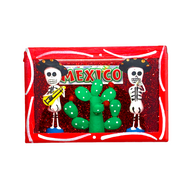 Handmade Window Shadow Box Nicho -  Mexican Nopal Calacas (Skeletons) Shadow Boxes Mexico CC Red Wood Box  