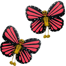Load image into Gallery viewer, Mexican handmade folkart butterfly mariposa crafted of barro and wood, meticulously handpainted and unique. Comes in 2-pack set. 