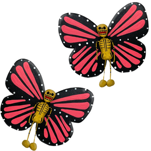 Mexican handmade folkart butterfly mariposa crafted of barro and wood, meticulously handpainted and unique. Comes in 2-pack set. 