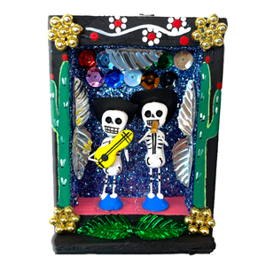 Handmade Shadow Box Nicho - Calaca Musicos (Skeletons)