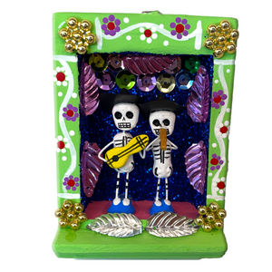 Handmade Shadow Box Nicho - Calaca Musicos (Skeletons)