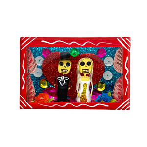 Handmade Window Shadow Box Nicho -  Novios Shadow Boxes Mexico CC Red Wood Box  