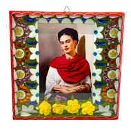Handmade Jumbo Framed Frida Wall Art Piece Art & Decor Mexico Red Wood Frame - Scarf  