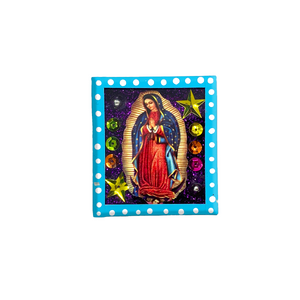 Handmade Wood Portrait Nicho Magnet - Virgen de Guadalupe