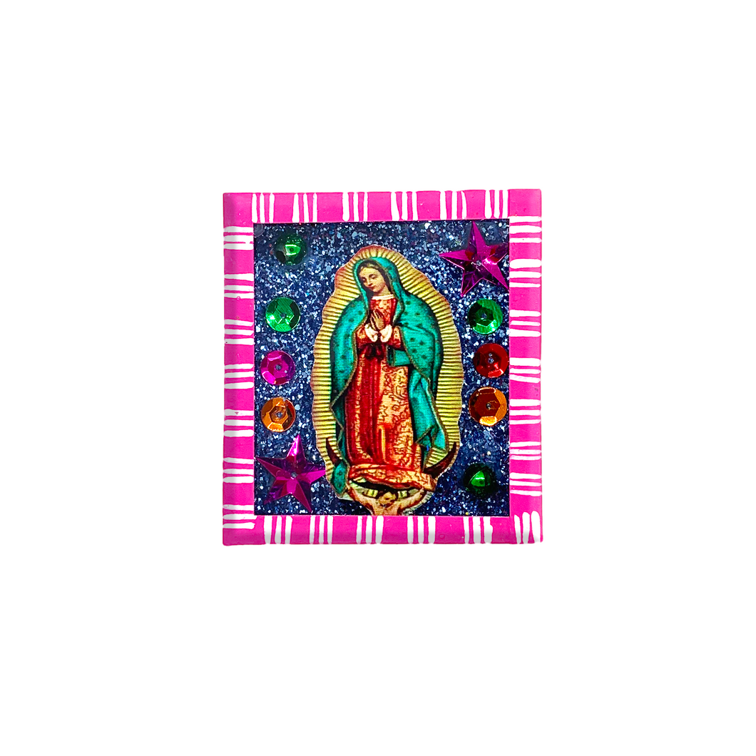 Handmade Wood Portrait Nicho Magnet - Virgen de Guadalupe Shadow Boxes Mexico   