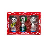 Handmade Window Shadow Box Nicho -  Mexican Calaca (Tres Musicos) Shadow Boxes Mexico CC Red Wood Box  