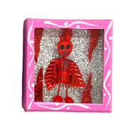 Handmade Wood Portrait Nicho Magnet - Diablito Calaca Shadow Boxes Mexico Pink Wood Box  