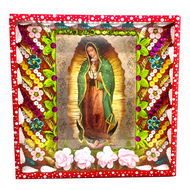 Handmade Jumbo Framed Virgen de Guadalupe Wall Art Piece Art & Decor Mexico Red Wood Frame Body  