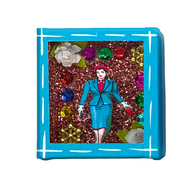 Handmade Wood Portrait Nicho Magnet - Loteria Images Shadow Boxes Mexico La Dama - Lt Blue Wood Box  