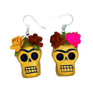 Handmade Earrings - Frida Head of Flowers Jewelry Mexico   