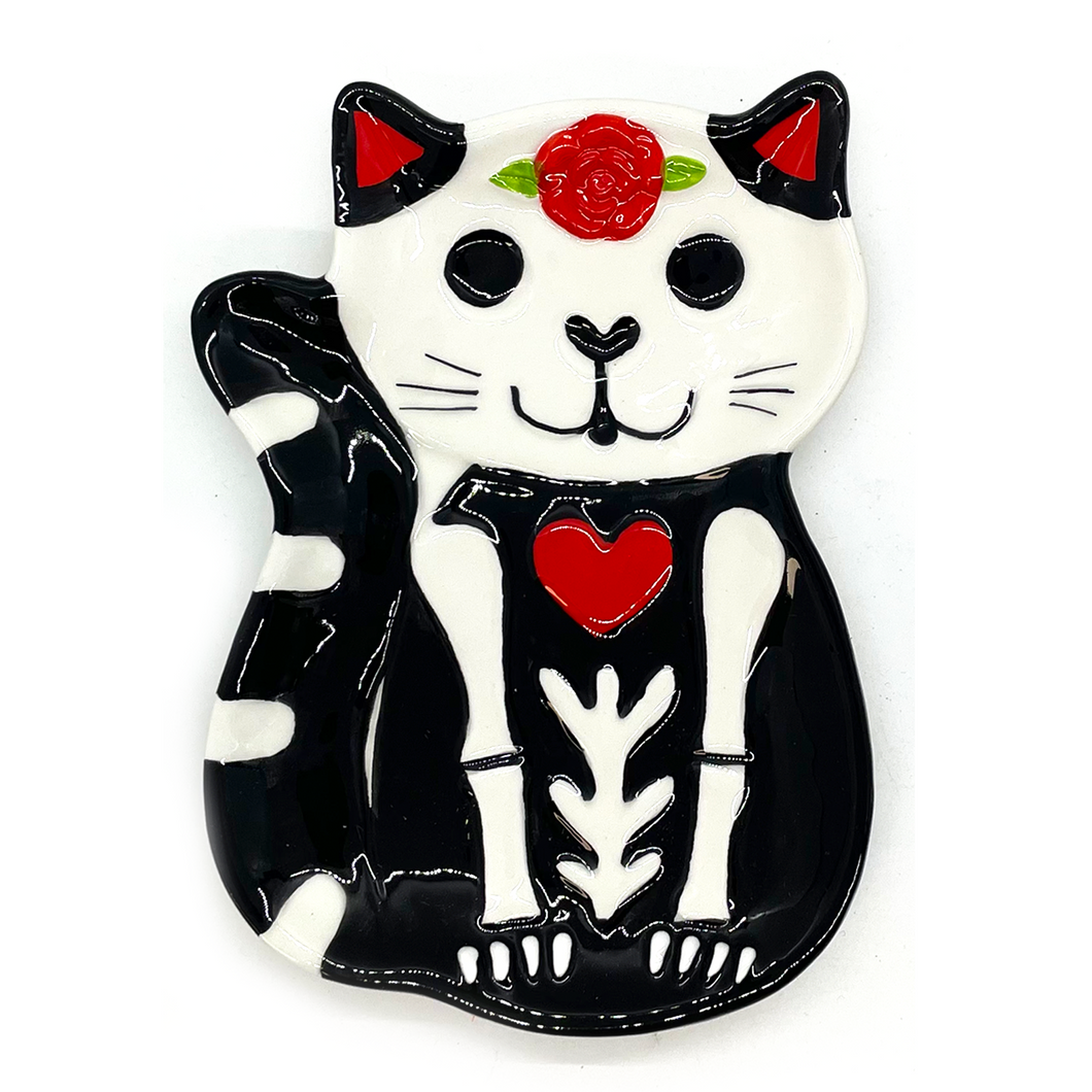 Día de Los Muertos - Black Ceramic Cat or Dog Plates