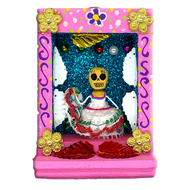 Handmade Shadow Box Nicho - Folklórico Dancer Shadow Boxes Mexico CC Pink Wood Box  