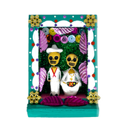 Handmade Shadow Box Nicho - Jarochos Shadow Boxes Mexico CC Teal Wood Box  