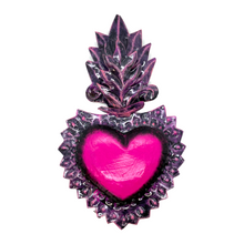 Load image into Gallery viewer, Handmade Tin Mexican Milagro Hearts - Poder Magenta