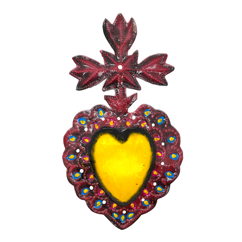 Handmade Tin Mexican Milagro Hearts - Peacock Cross