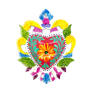 Handmade Tin Mexican Milagro Hearts - Enchanted Floral
