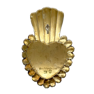 Handmade Tin Mexican Milagro Hearts - Spike Crown - Oro y Plata