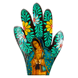 Handmade Mexican Wood Milagro Hands - Virgen de Guadalupe