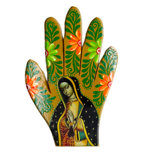 Load image into Gallery viewer, Handmade Mexican Wood Milagro Hands - Virgen de Guadalupe