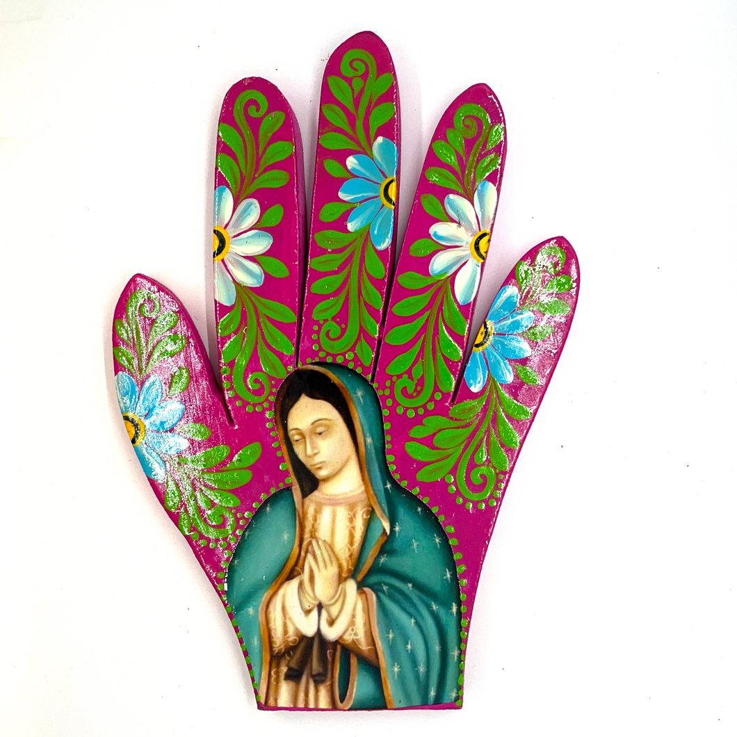 Handmade Mexican Wood Milagro Hands - Virgen de Guadalupe Art & Decor Muertolandia.com Torso 20  