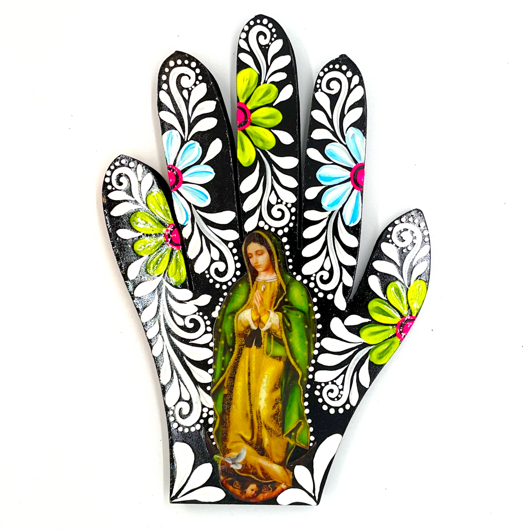 Handmade Mexican Wood Milagro Hands - Virgen de Guadalupe Art & Decor Muertolandia.com Body 101  