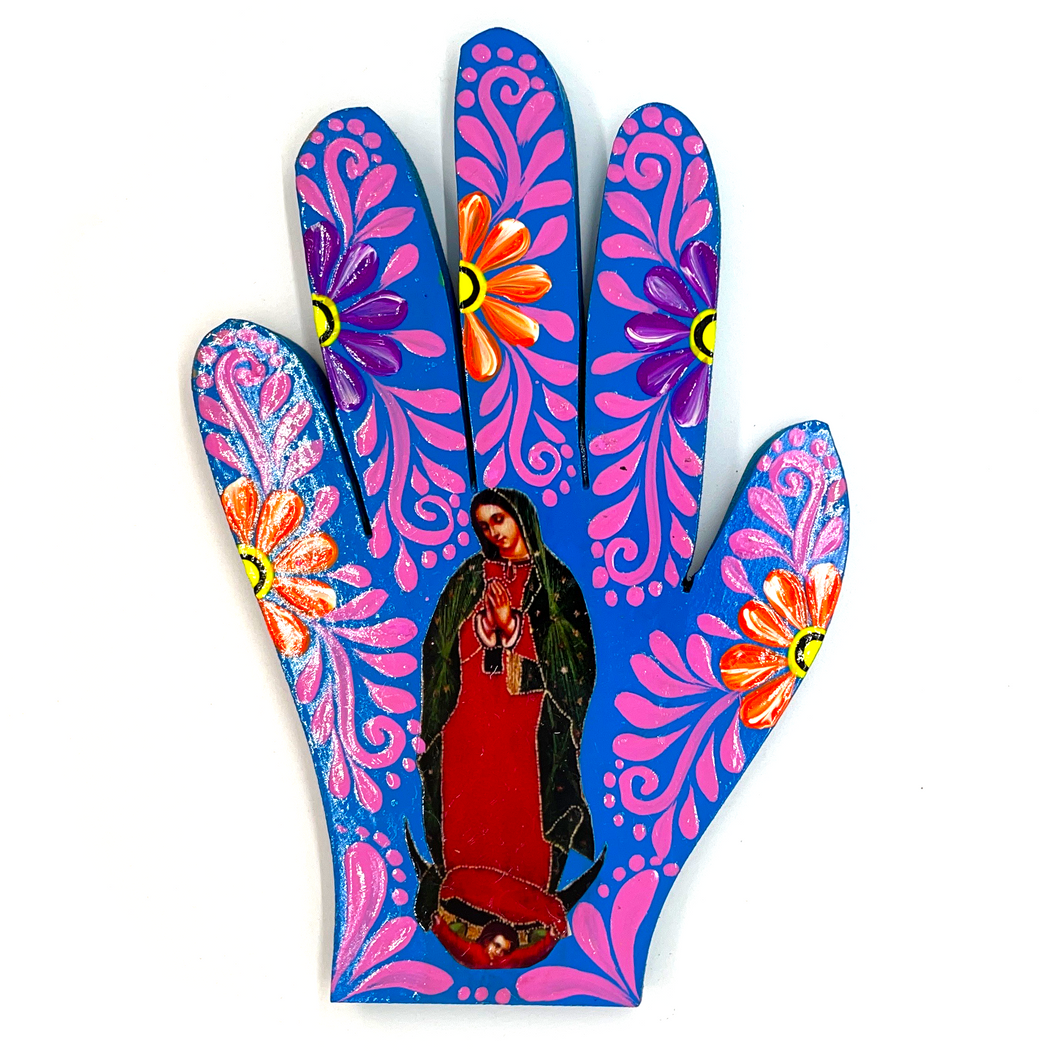 Handmade Mexican Wood Milagro Hands - Virgen de Guadalupe Art & Decor Muertolandia.com Body 104  