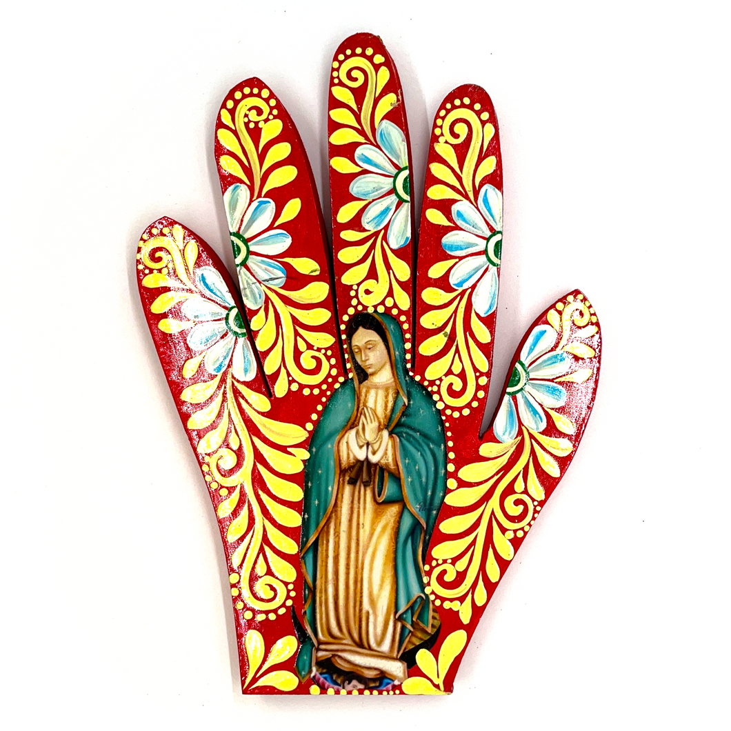 Handmade Mexican Wood Milagro Hands - Virgen de Guadalupe Art & Decor Muertolandia.com Body 105  