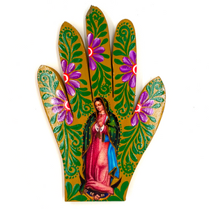 Handmade Mexican Wood Milagro Hands - Virgen de Guadalupe