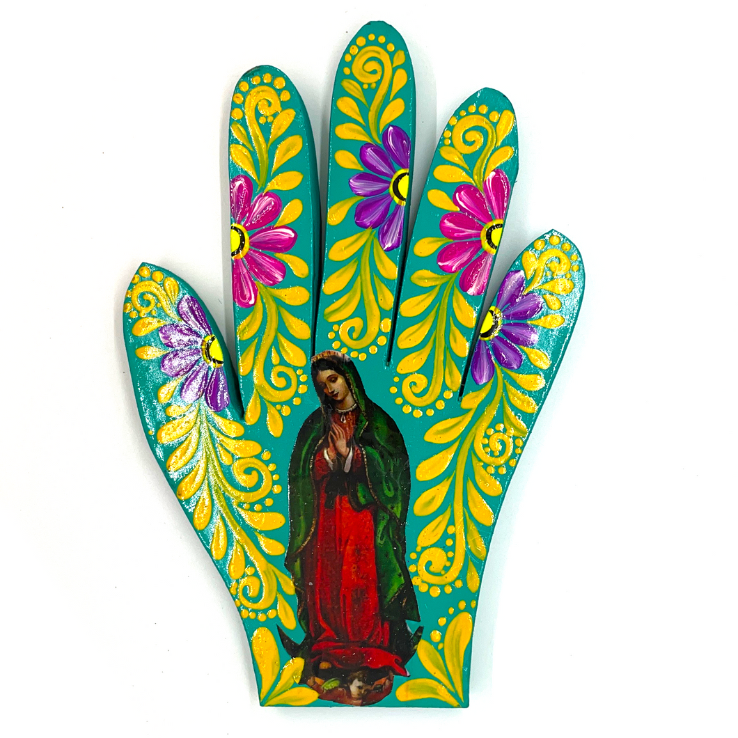 Handmade Mexican Wood Milagro Hands - Virgen de Guadalupe Art & Decor Muertolandia.com Body 116  