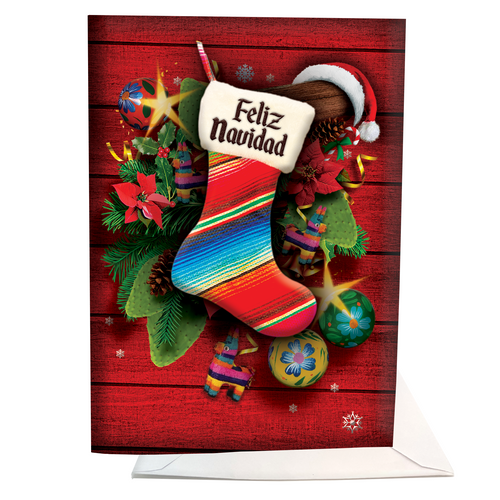 Musical Greeting Card - Feliz Navidad - Serape Stocking