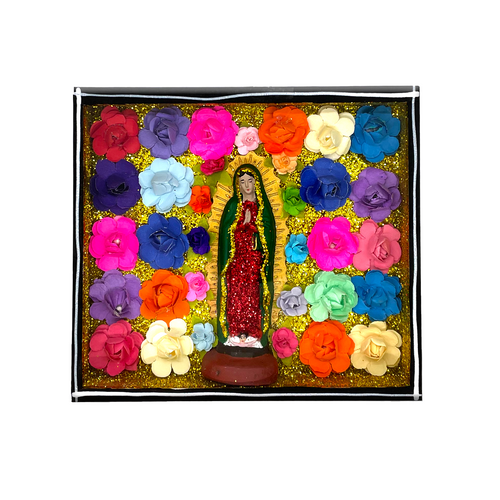 Handmade Framed Virgen de Guadalupe Tribute Wall Art Piece Art & Decor Mexico Black  