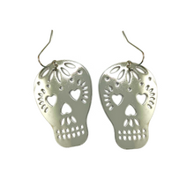 Load image into Gallery viewer, Metallic Papel Picado Style Calavera Sugar Skull Earrings