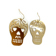 Metallic Papel Picado Style Calavera Sugar Skull Earrings Jewelry Mexico SW Gold  