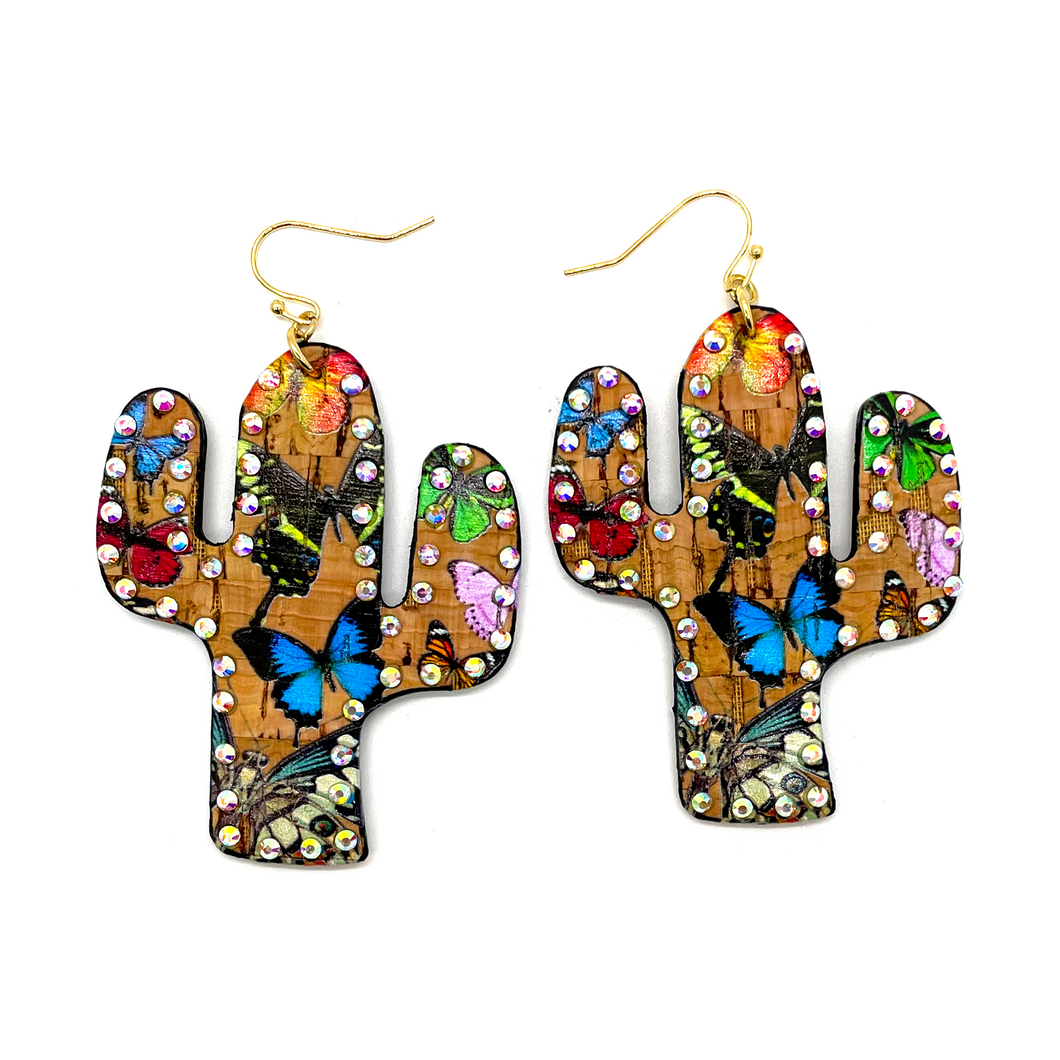 Leather Cactus Butterfly Earrings