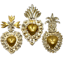 Load image into Gallery viewer, Handmade Tin Mexican Milagro Hearts - Chicas - Oro y Plata